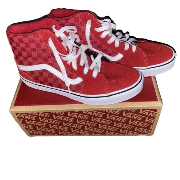VANS Skate Shoes Filmore High-Top Red Checkerboard Youth 7=men 7=womans 8.5 main image 3